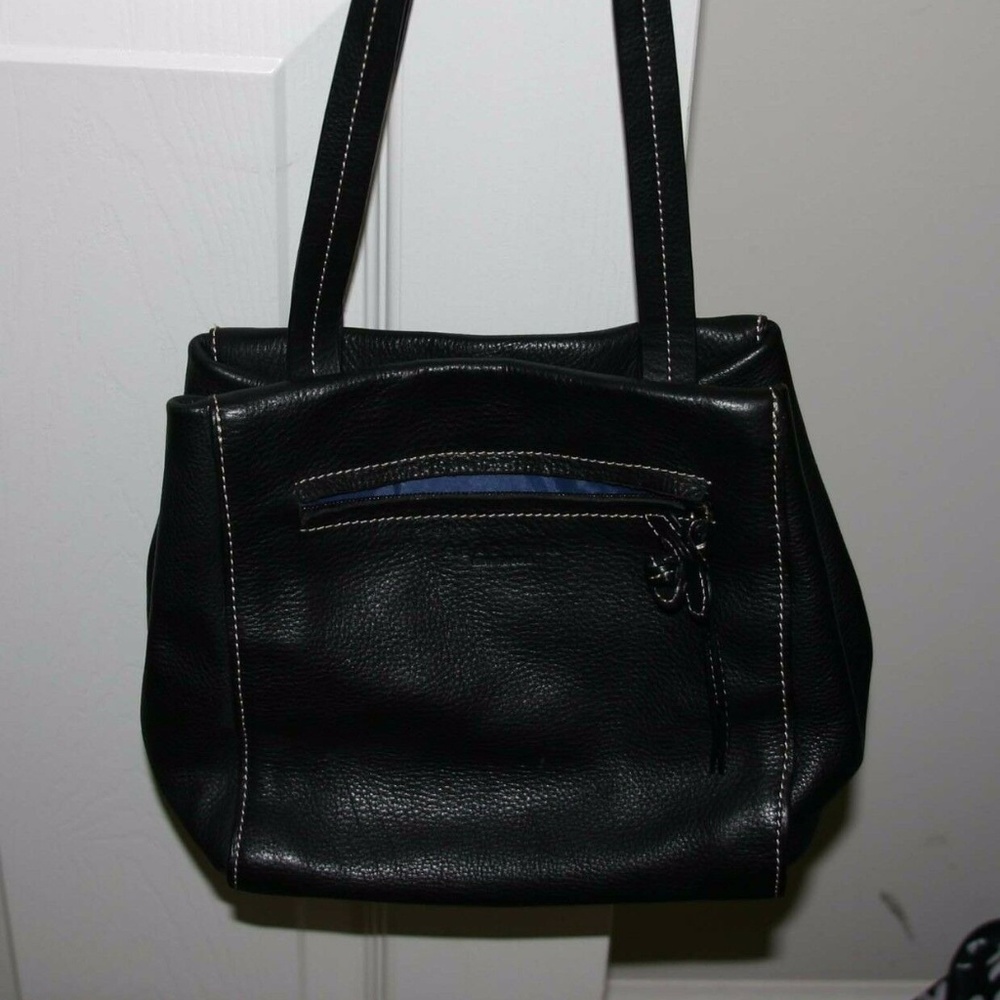 Reaction Black Leather Tote Purse Bag with Flower